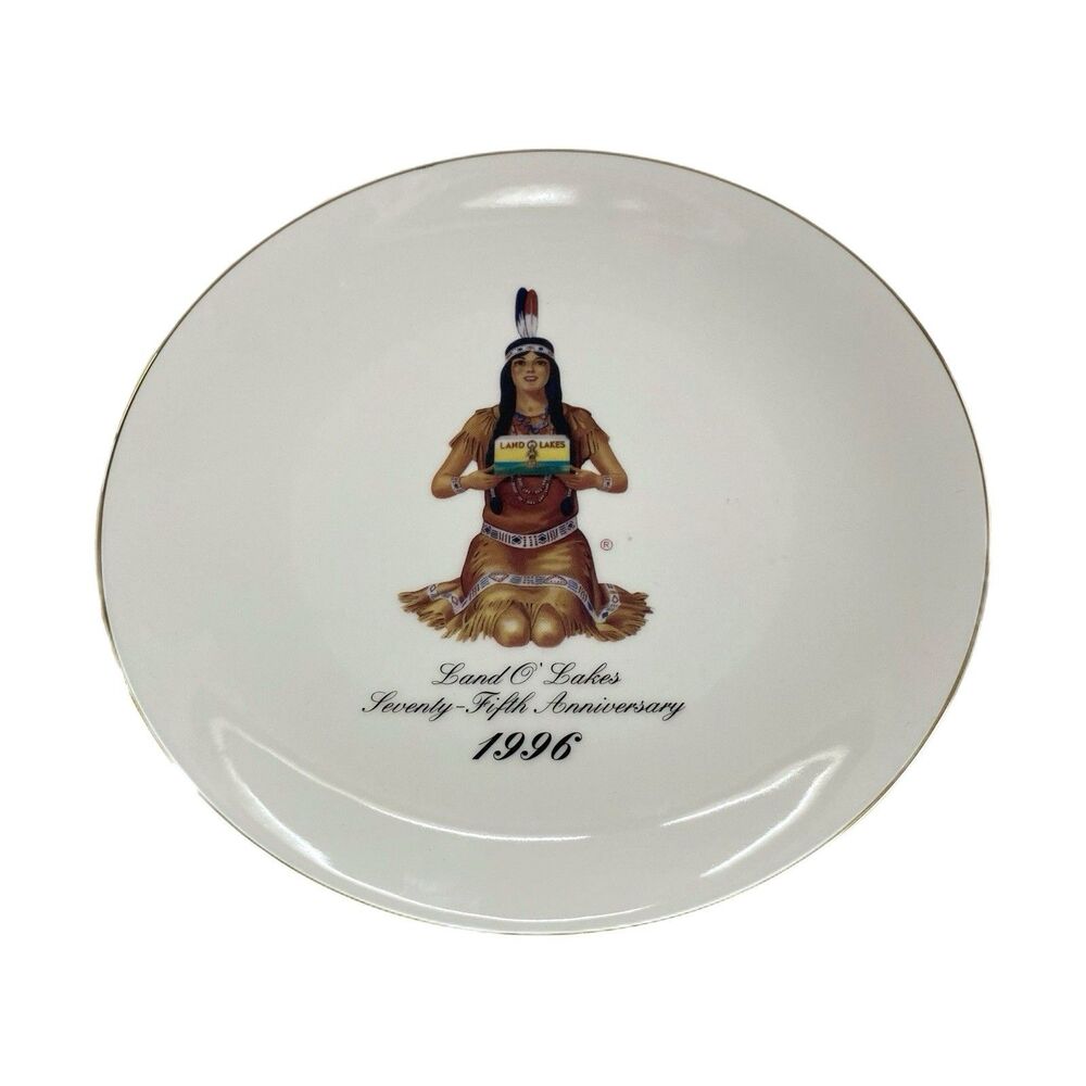 Vtg. 1996 Land O Lakes 75th Anniversary Collector Plate Indian Maiden Gold Rim